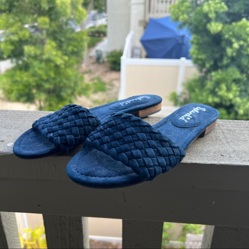 Splendid Suede Blue Slide Woven Sandals Slides
